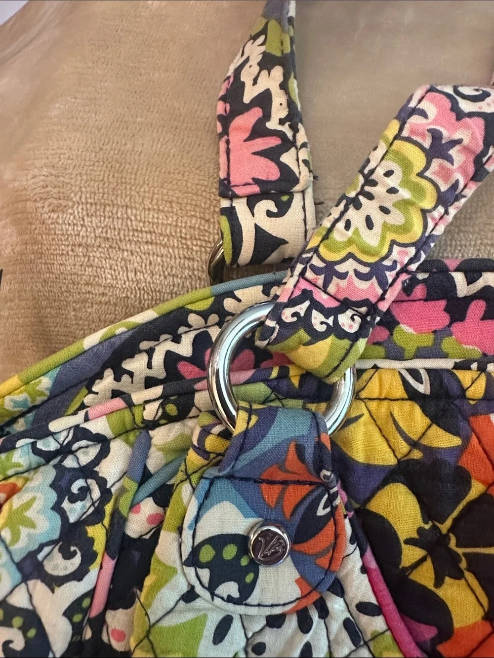 Vera Bradley Bright Floral Quilted Tote in Pink, Orange, Yellow & Green